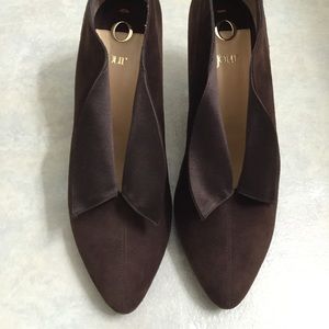 Dark Brown Suede & Satin Ankle Booties